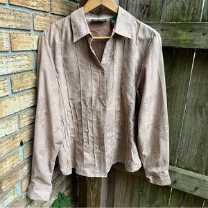 Lemon Grass Studio Beige Button-Up Shirt w/ Floral Embossing